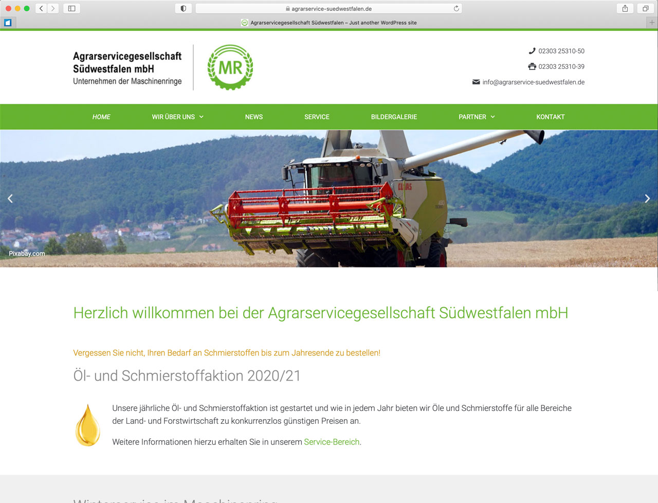 Website Agrarservicegesellschaft Südwestfalen