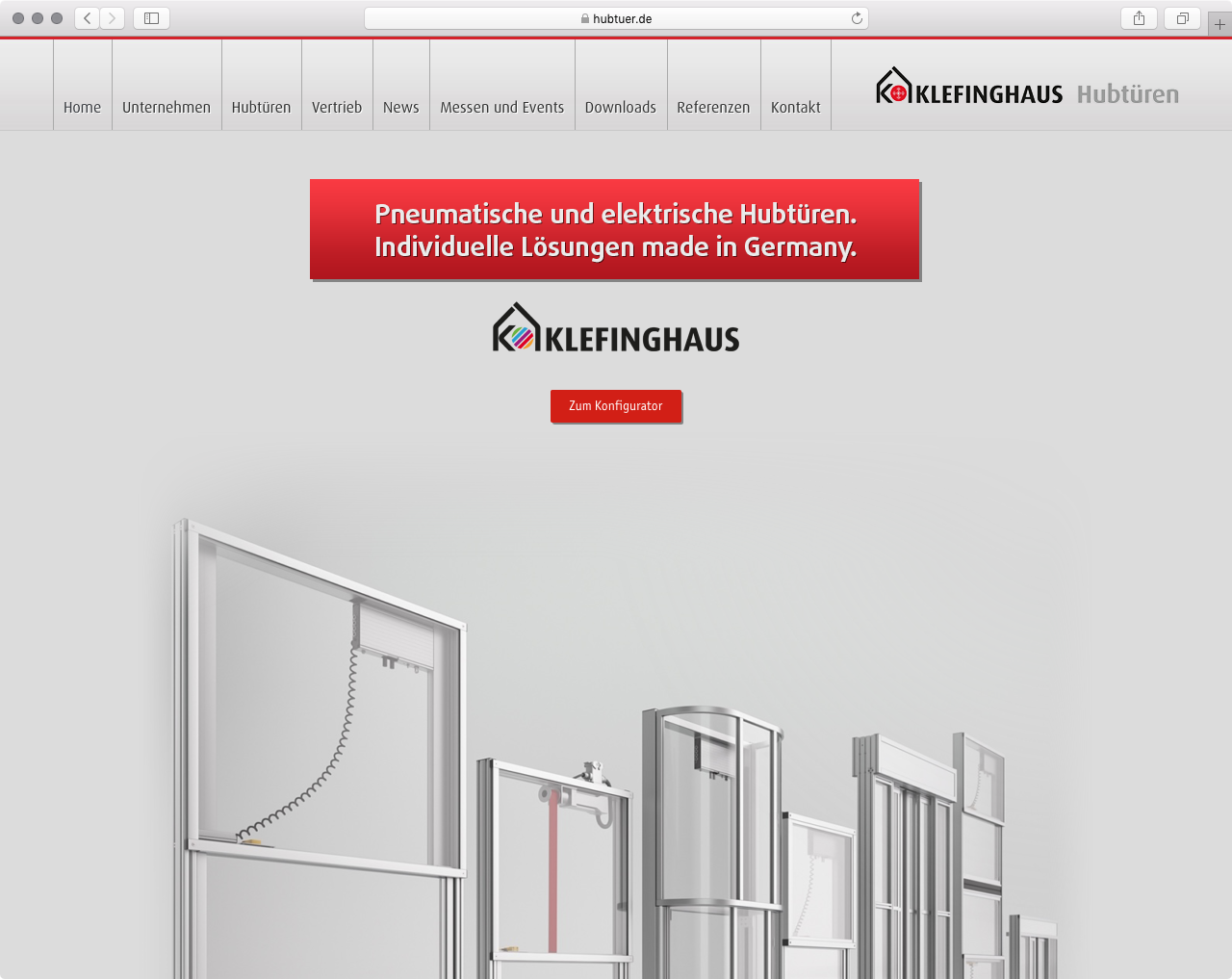 Website Klefinghaus Hubtür