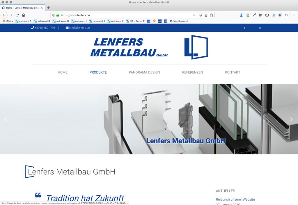 Website Lenfers Metallbau 2019