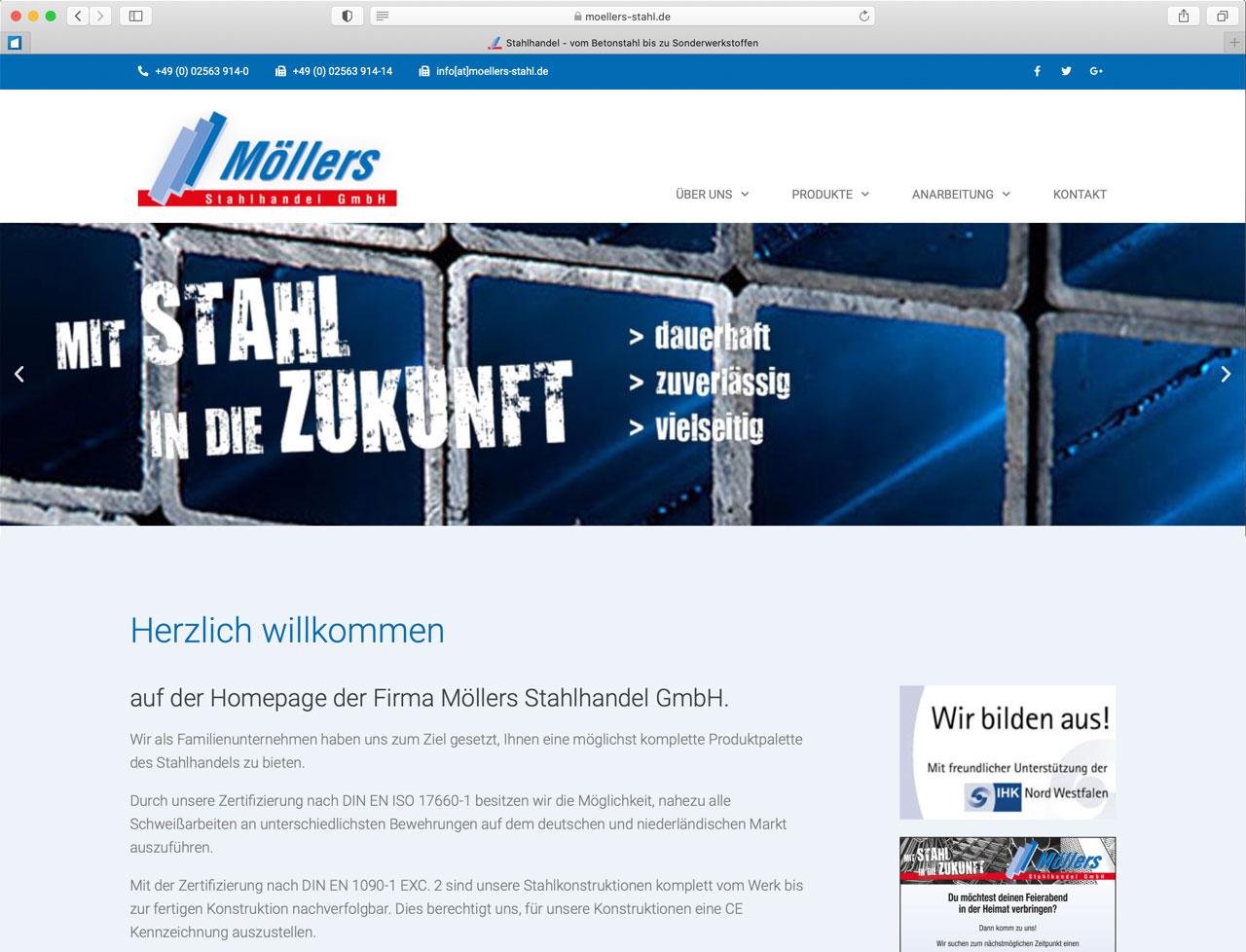 Website Möllers Stahlhandel